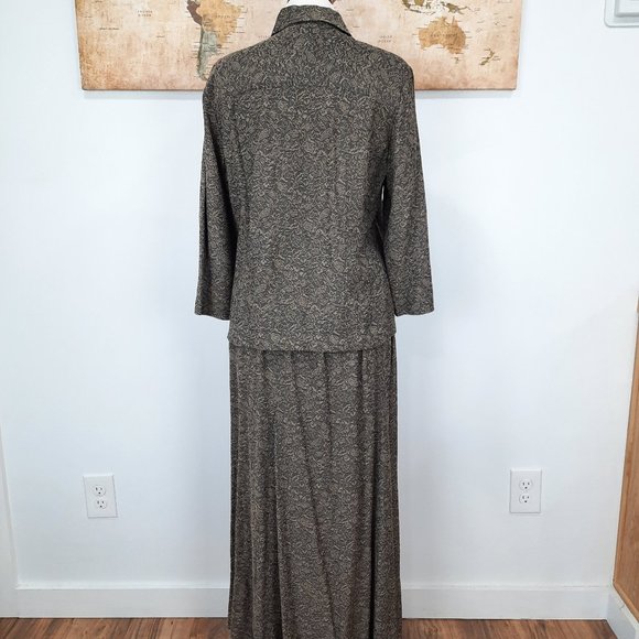 Vtg 90s bronze micro crinkle floral skirt set — JM Collection Jennifer Moore - Picture 9 of 16